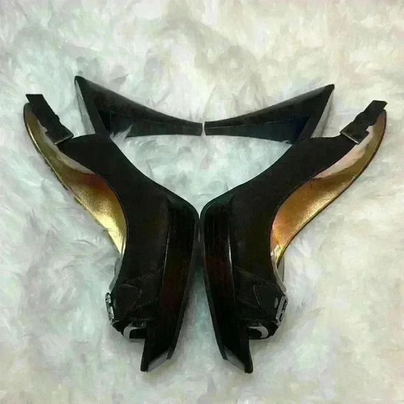 Guess Wgleona Vintage Dark Brown Suede 4” Heels with Back Strap Womens Size 6.5 - Picture 4 of 16